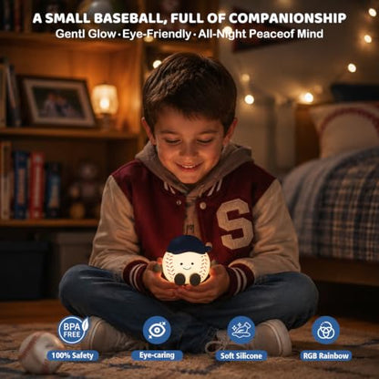 Baseball Night Light Gifts, RGB Kids Baseball Lamp Touch Control - color: Baseball