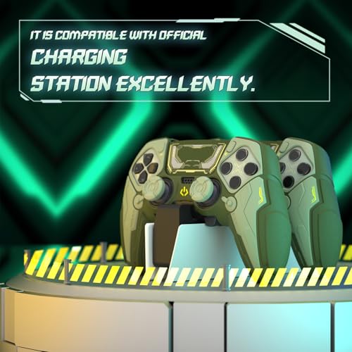 PlayVital for ps5 Edge Controller Silicone Cover Skin - Stellar Mecha Anti-slip Grip Protector for ps5 Edge Controller with Joystick Cap & Sticker, Shockproof Case - Army Green & Sage Green - color: Army Green & Sage Green