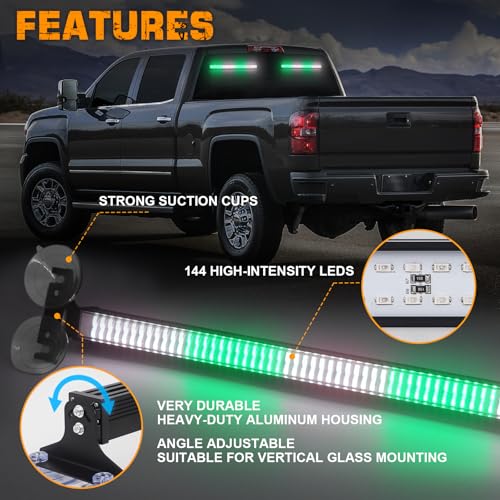 XRIDONSEN 2X 17.7 inch Windshield Light Bar 144 LED Strobe Lights - color: Greed/White