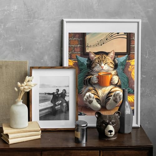 Gaming Cat Paint by Numbers Kit for Adults, Music & Coffee Art, 16x20 Inch - color: SZH2507