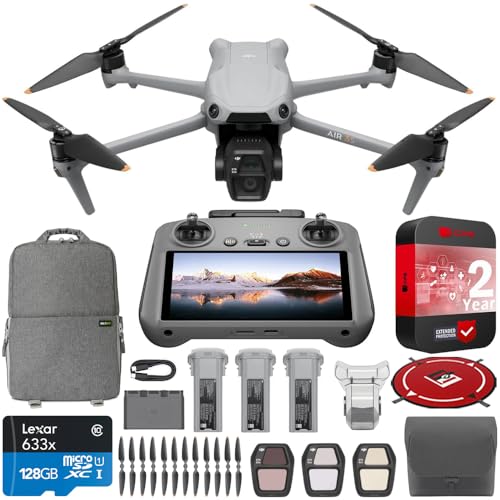 DJI Air 3S Fly More Combo (RC 2 Screen Remote Control) Drone with 1" CMOS Wide-Angle & Medium Tele Camera, 4K/60fps, Omnidirectional Sensing, Smart RTH & 3 Battery Bundle with Deco Gear Accessories