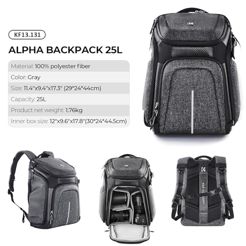 K&F CONCEPT Camera Backpack, Photography DSLR Camera Bag - color: 03-black