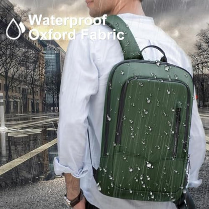 hk Backpack for Men Business Slim Laptop Bag - color: Green, size: 17.3 Inch