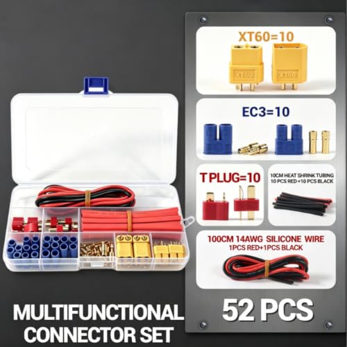 52 Pcs T-Plug EC3 XT60 Male and Female Plug Adapter Connector Kit - color: 52pcs