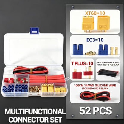 52 Pcs T-Plug EC3 XT60 Male and Female Plug Adapter Connector Kit - color: 52pcs