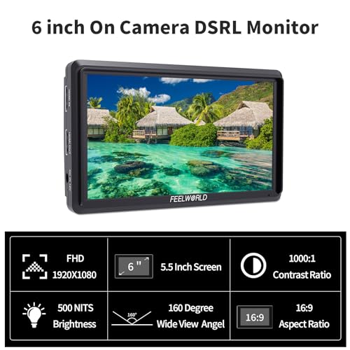 FEELWORLD S55 V3 6" DSLR Camera Field Monitor Bundle with Battery & Case