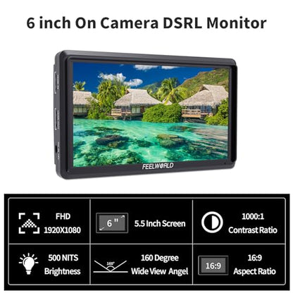 FEELWORLD S55 V3 6" DSLR Camera Field Monitor Bundle with Battery & Case