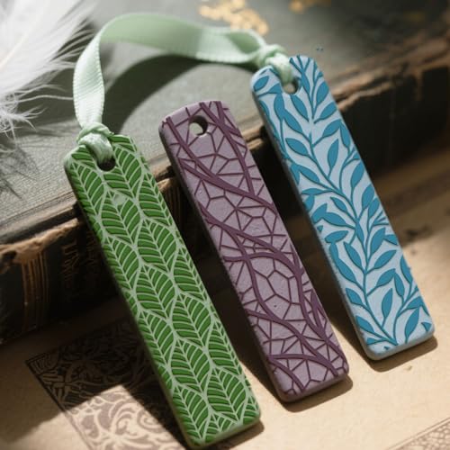 4 Pcs Leaf Texture Pattern Polymer Clay Texture Sheet Rubber Clay Texture Mat for Polymer Clays Making Earrings Jewelry DIY Crafts, 4 × 2.5 Inch