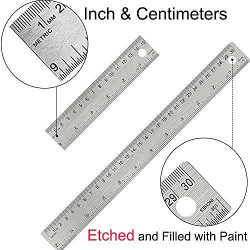 Metal Ruler with Cork Backing, 6 Inch & 12 Inch, Non-Slip Straight Edge - style: 6+12 Inch