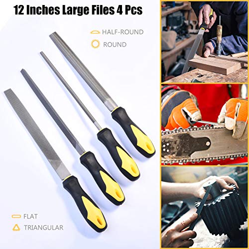Metal File Set, Large Flat File/Half-Round File/Triangle File/Round File - color: Black-17pcs