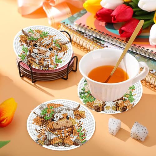 8 Pcs Christmas Diamond Art Coasters for Adults 4X4IN - color: Cow