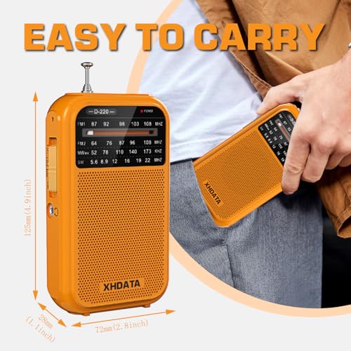 XHDATA D220 Portable Radio AM FM SW Shortwave Receiver Pocket Radio - color: Orange