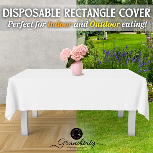Grandipity Plastic Table Cloth Disposable 12 Pack 54” x 108” Rectangle - color: White, size: 54in. x 108in. Rectangle