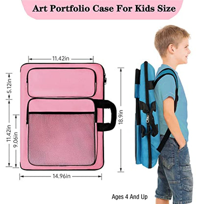 TreochtFUN Art Portfolio Kids Drawing Supply Bag 15 x 18 in -Small Art Bag - color: Pink