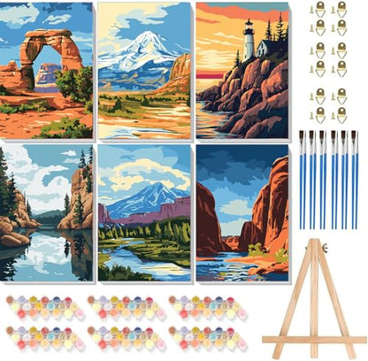 6 Pack National Park Framed Paint by Numbers Kit for Adults Beginner - color: scenery