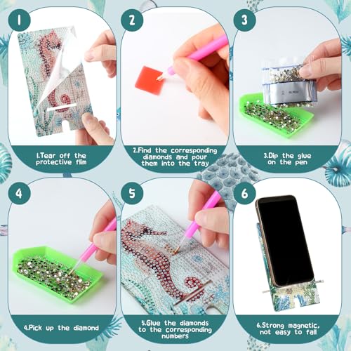 Saillong 6 Pcs Sea Animals Diamond Art Phone Stand, Cell Phone Holder - style: Sea Animals