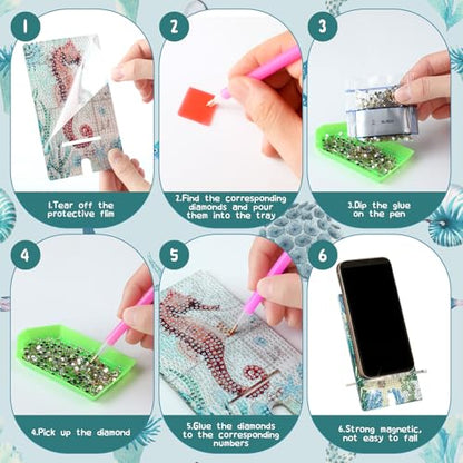 Saillong 6 Pcs Sea Animals Diamond Art Phone Stand, Cell Phone Holder - style: Sea Animals