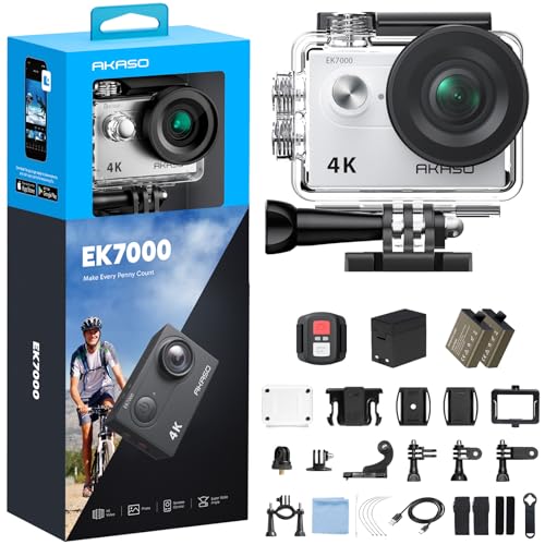 AKASO EK7000 4K30FPS 20MP WiFi Action Camera with EIS Ultra HD 131FT Waterproof Underwater Camera Remote Control 4X Zoom Support External Microphone - color: Silver