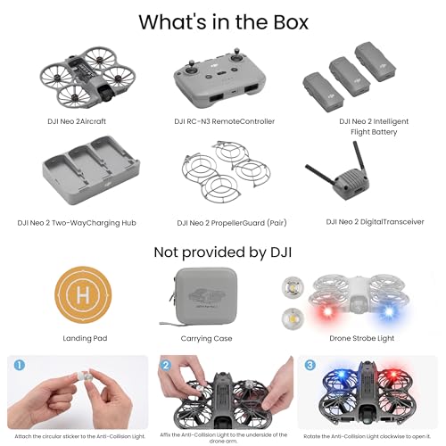 DJI Neo 2 Fly More Combo With RC-N3 Remote Controller, Stable Transmission With Digital Transceiver,Drone Strobe Light, Landing Pad, Carrying Case