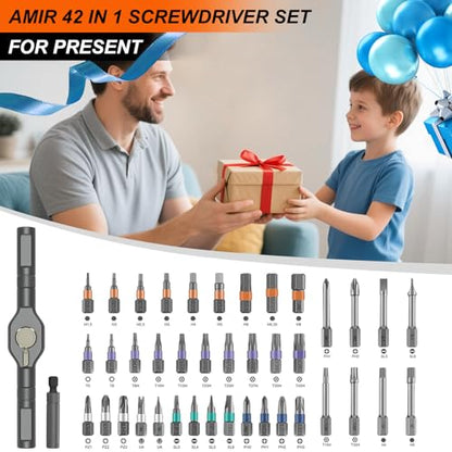 AMIR 42 in 1 Magnetic Screwdriver Set, DIY Ratchet Screwdriver Set Magnetic with Multi Bit, Precision Repair Tool Kit for Tools Home Improvement Computer Bicycle