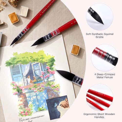 rubens Watercolor Paint Brush Set, 3 Pcs Synthetic Squirrel Paint Brushes - size: Silver Set-3