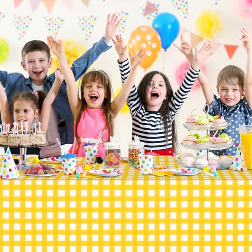 3 Pcs Yellow Gingham Tablecloths, Checkered Party Table Covers 54x108 Inch - color: Yellow