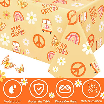 Tegeme 4 Pack Groovy Hippie Tablecloths for Theme Party, 54 x 108 Inch - size: 54 x 108 Inch