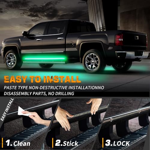 XRIDONSEN 2PCS 60 inch Running Board Strobe Lights Green Emergency Lights - color: Green