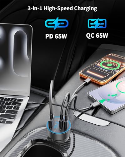 Car Charger USB C, 130W 3-Port Fast Cigarette Lighter USB Charger Adapter