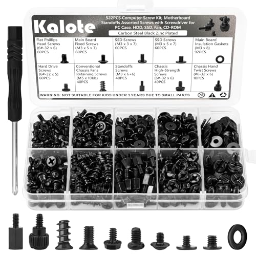 522Pcs Computer Screws Kit, M3 6-32 Motherboard Standoffs for SSD - color: 522Pcs Black Pc Screws