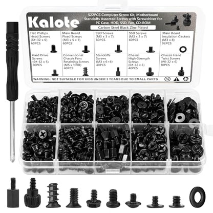 522Pcs Computer Screws Kit, M3 6-32 Motherboard Standoffs for SSD - color: 522Pcs Black Pc Screws