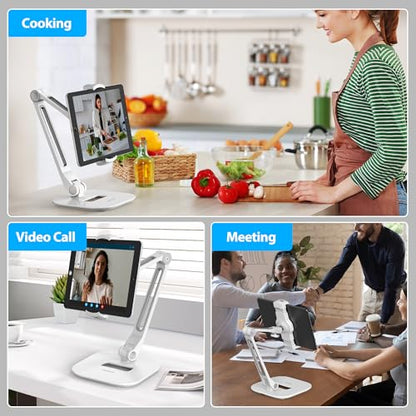 AboveTEK Multi-Angle Adjustable Tablet Stand, 360 Swivel iPad Stand Aluminum Desk Mount Fits 4'-11" Tablets White - color: White