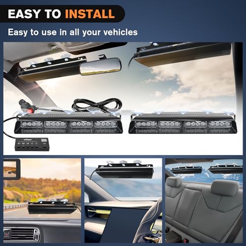 Nilight 32LED Amber Blue Emergency Dash Strobe Lights with Controller - color: Amber and Blue