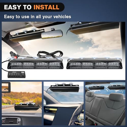 Nilight 32LED Amber Blue Emergency Dash Strobe Lights with Controller - color: Amber and Blue