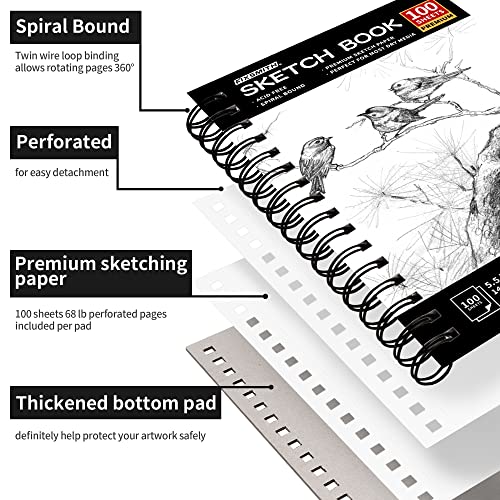 FIXSMITH 5.5"X8.5" Sketch Book, 400 Sheets (68 lb/100gsm) Sketchbook - color: Black, size: 5.5"x8.5"-4 Pack