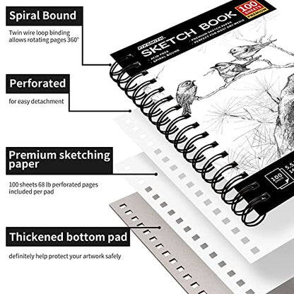 FIXSMITH 5.5"X8.5" Sketch Book, 200 Sheets(68 lb/100gsm) Sketchbook,2 Pack - color: Black, size: 5.5"x8.5"-2 Pack