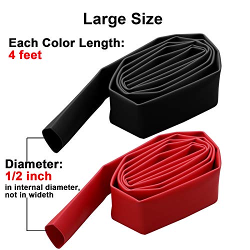 1/2 Inch 3:1 Adhesive Heat Shrink Tubing, 4 ft, 2 Pcs Red/Black - size: 4FT (1/2", 2 Pcs)