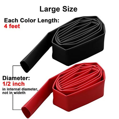 1/2 Inch 3:1 Adhesive Heat Shrink Tubing, 4 ft, 2 Pcs Red/Black - size: 4FT (1/2", 2 Pcs)