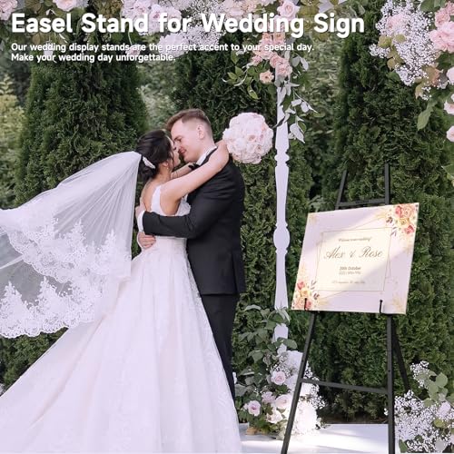 Easel Stand for Sign, Metal Display Easel with Adjustable Chain, Black - color: Black