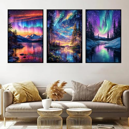 Axquilon 3 Packs Aurora Framed Paint by Numbers Kit for Adults 8x10in - color: 3 Pack Aurora with Easel