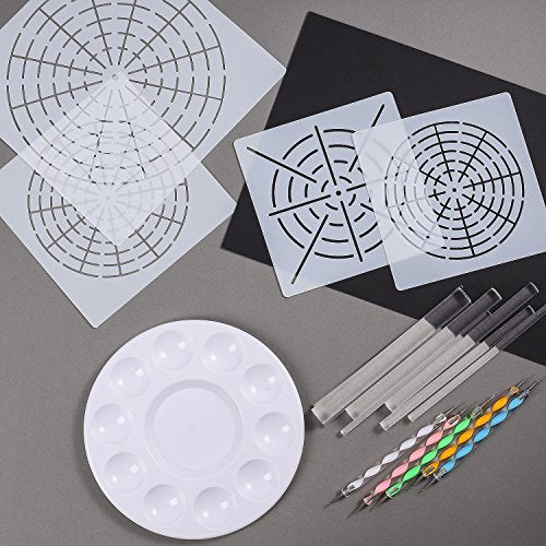 Whaline 18 Set Art Dotting Tools Mandala Dotting Tools Set Including 4 Mandala Stencils, 8 Acrylic Rods, Paint Tray and 5 Double Sided Dottings Tool