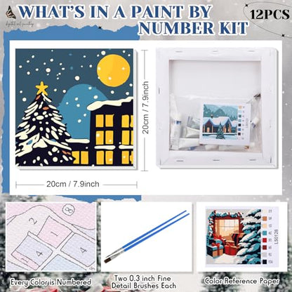 Nezyo 12 Sets Paint by Numbers Kit with Frame for Adult, 8 X 8 Inch - style: Winter
