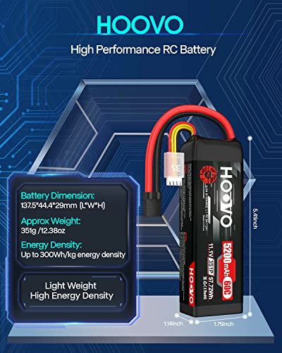 HOOVO 11.1V 3S LiPo Battery 5200mAh 60C with Tr Plug 2Packs