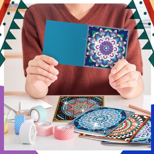 Saillong 12 Pack Mandala Diamond Painting Greeting Card Kits DIY Diamond Art Cards with Envelopes Flower 5D Rhinestones Painting Kits for Adults DIY Crafts Family Friend Birthday Gifts - color: Mandala
