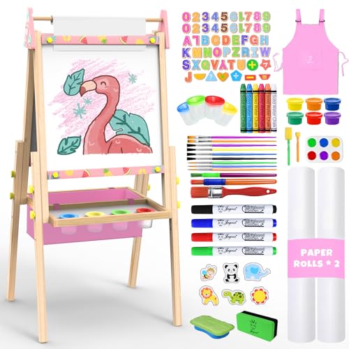 Joyooss Art Easel for Kids Easel for Toddler with Paper roll Pink - color: Pink Easel