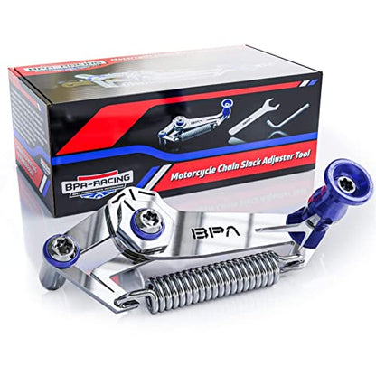 BPA–Racing Motorcycle Chain Slack Adjuster Tool - Innovative Chain Tensioner Tool For Easy, Quick & Precise Chain Slack Adjustment- Chain Alignment Tool (Blue) - color: Blue
