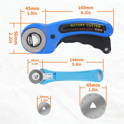 Rotary Cutter for Fabric, 45mm and 28mm Rotary Cutters Kit with 10 Blades - color: Blue