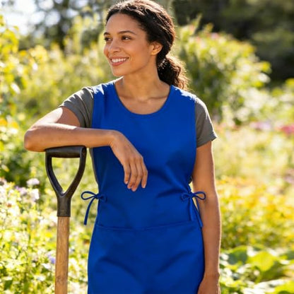 Cobbler Apron Unisex Smock Apron with Side Ties and 2 Deep Pockets Unisex Apron for work kitchen - color: Blue