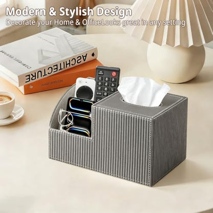 PU Leather Square Tissue Box Cover - Multi-Functional Tissue Box Holder - color: Gray Rome