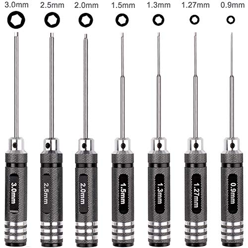 7pcs Hex Screw Driver Set RC Tools Kit 0.9mm 1.27mm 1.3mm 1.5mm 2.0mm 2.5mm 3.0mm Hexagon Screwdriver for Traxxas Arrma Axial Losi Redcat RC Quadcopter Helicopter FPV Racing Drone Models